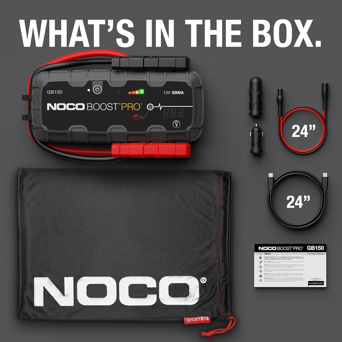 NOCO Boost GB150: Arrancador de batería UltraSafe de 3000 A – Arrancador de litio de 12 V y cables de arranque – Booster portátil para motores de gasolina de hasta 9,0 l y diésel de hasta 7,0 l