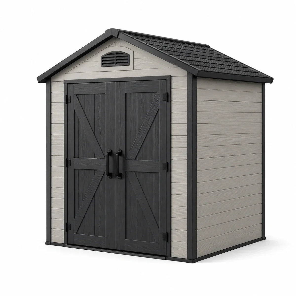 Caseta de jardín de plástico con puertas dobles y rejilla de ventilación 200x190x215 cm gris/antracita