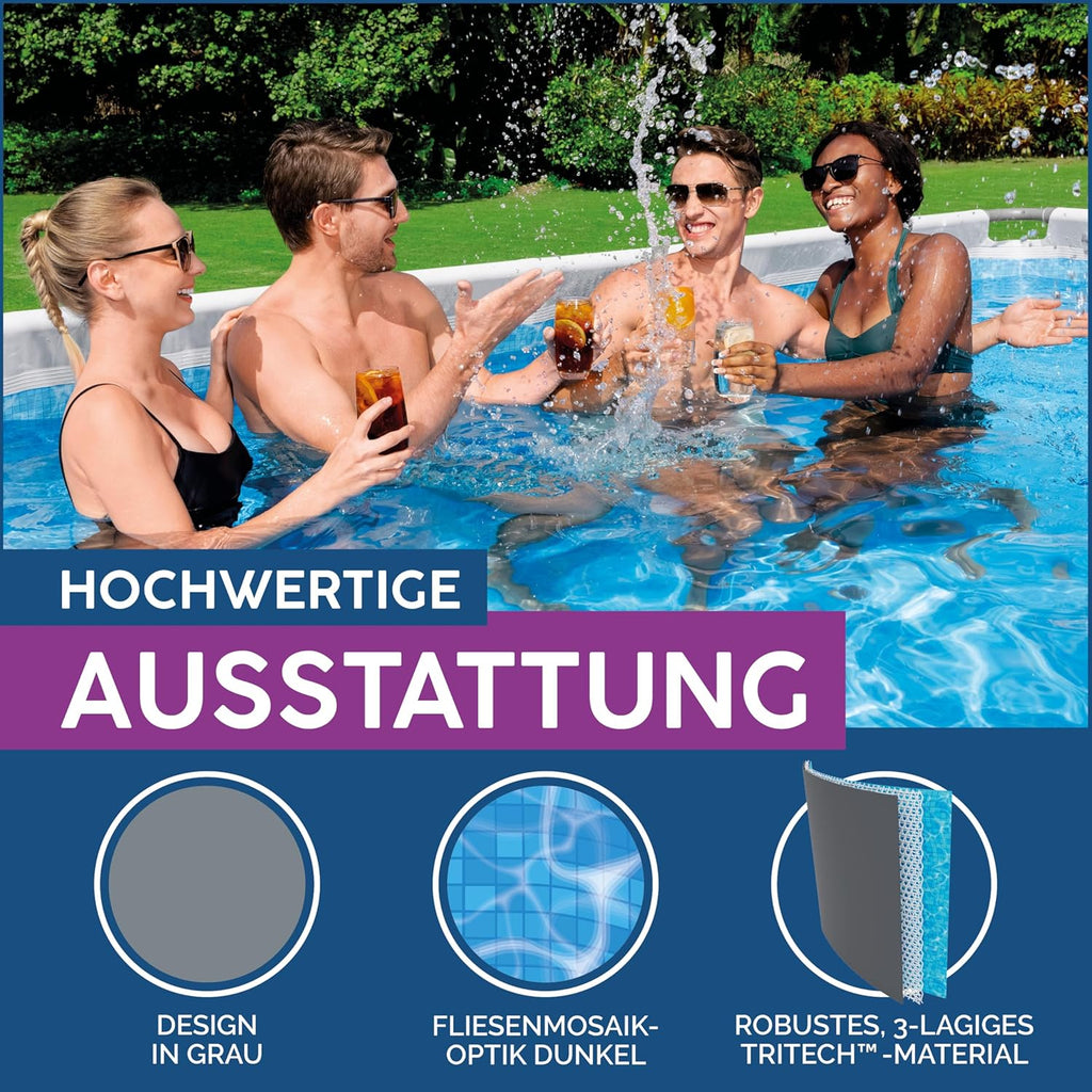Set completo de piscina Bestway Power Steel Frame con sistema de filtro de arena, 488 x 244 x 122 cm, gris, rectangular