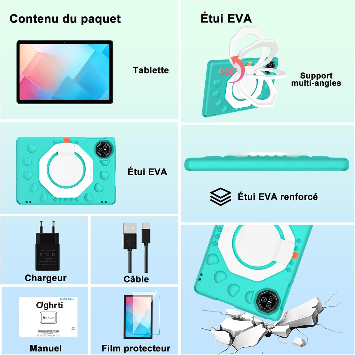 Tableta Android 15 de 2026 con funda protectora de silicona EVA, 24 GB + 256 GB/2 TB, tableta de 11 pulgadas octa-core, Gemini AI/Widevine L1, 8000 mAh, 13 MP + 5 MP, carcasa metálica, tableta grande para niños - Verde