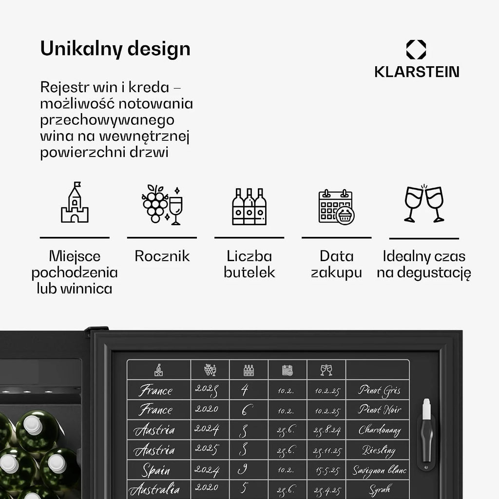 Klarstein CellarMax Lodówka do wina Wolnostojąca - 155 butelek, 5-20 °C, Dotykowe sterowanie, Metalowe drzwi, Drewniane półki, Alarm, Klasa energetyczna E, Duża lodówka do wina