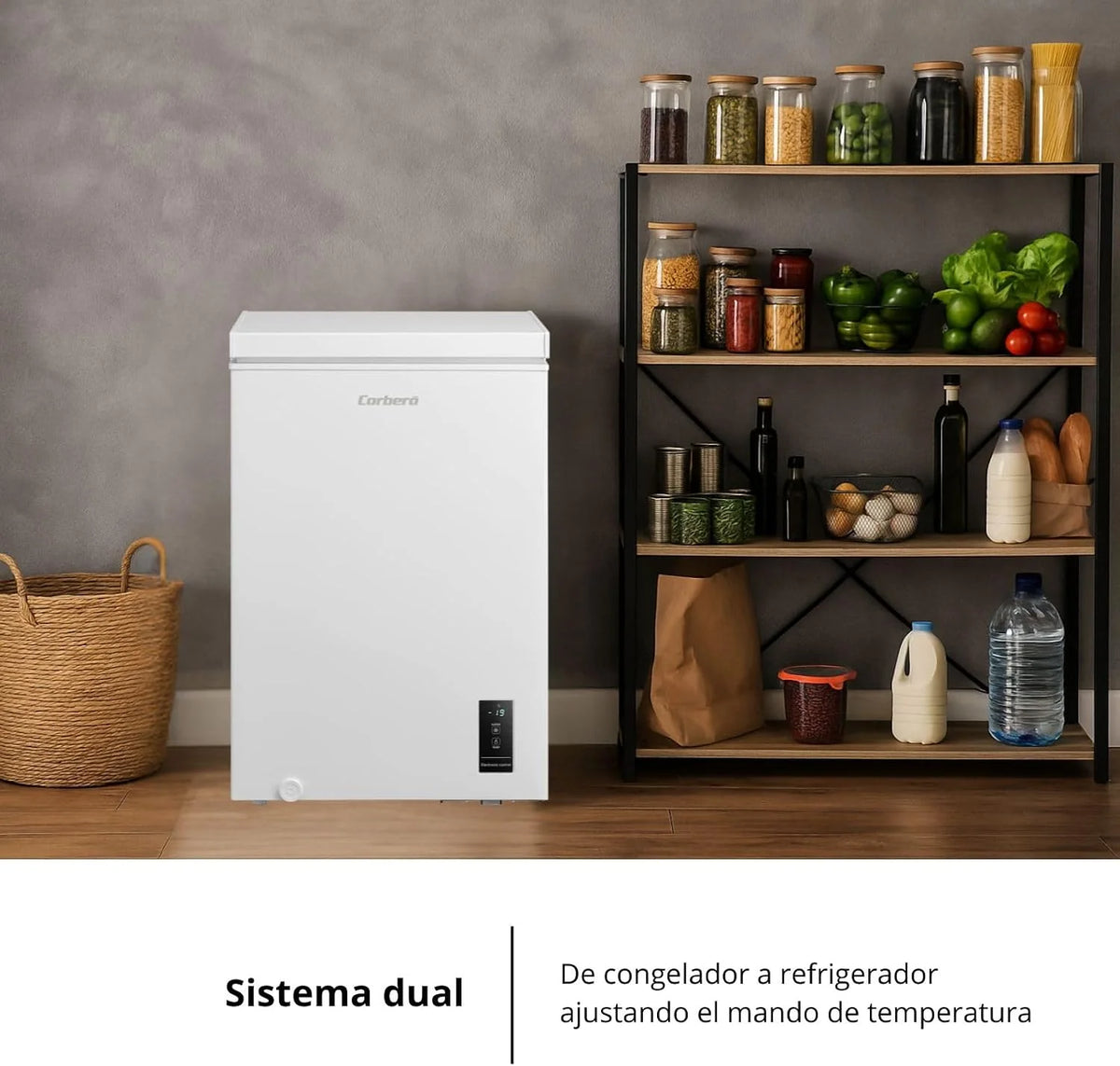 Skrzynia z zamrażarką CCHM1006M, 85 x 55 x 52 cm, pojemność 99 l, podwójny system, super zamrażanie, sterowanie z wyświetlaczem, 1 kosz, kolor biały