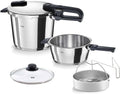 Set de ollas a presión Fissler Vitaquick Edition de 6 piezas (2 ollas a presión de Ø 22 cm, 3,5 L y 6 L) incluye tapa metálica, tapa de vidrio, cestillo, inducción – Fabricado en Alemania
