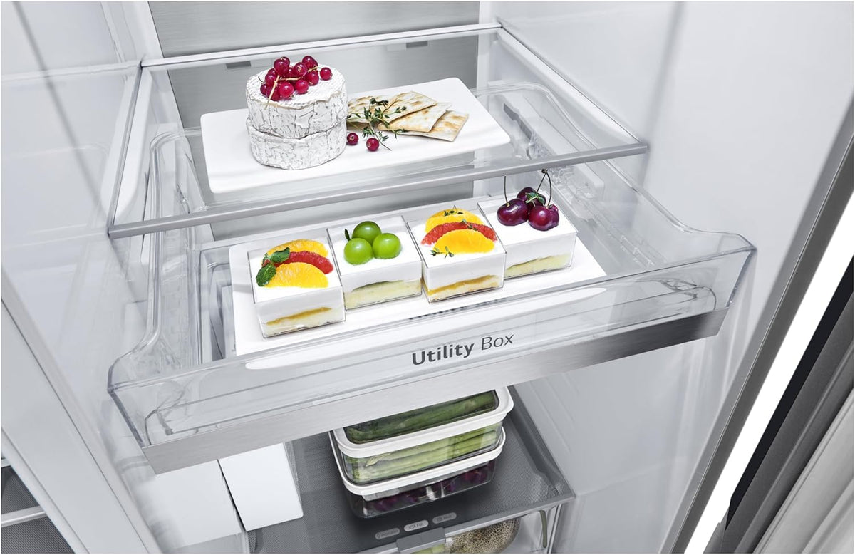 Frigorífico Side by Side LG GSGV81PYLL, Clase E, 635 L, Instaview, frigorífico con congelador, dispensador de hielo, hielo picado y agua, Total NoFrost, compresor Smart Inverter, Wi-Fi