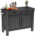 Mesa auxiliar para parrilla de exterior 22634 con 2 cajones, aspecto de madera, resina sintética, espacio de almacenamiento, 124 cm, para jardín y zona de barbacoa