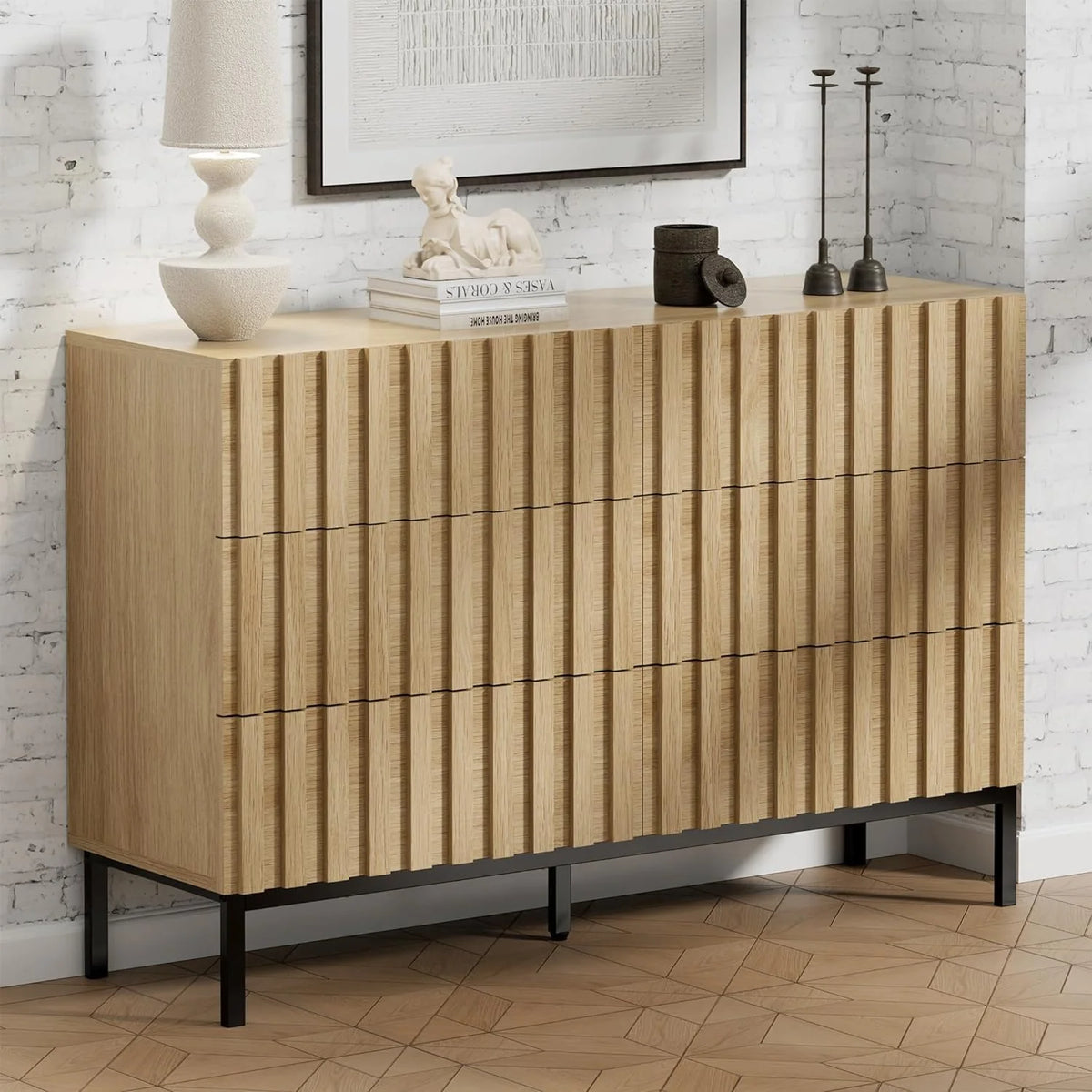 UEV Komoda z 6 szufladami, 73,4 x 34,5 x 100 cm, szafka z szufladami, wąska komoda, komoda do przechowywania, szafa do salonu, sypialni, przedpokoju (naturalna)