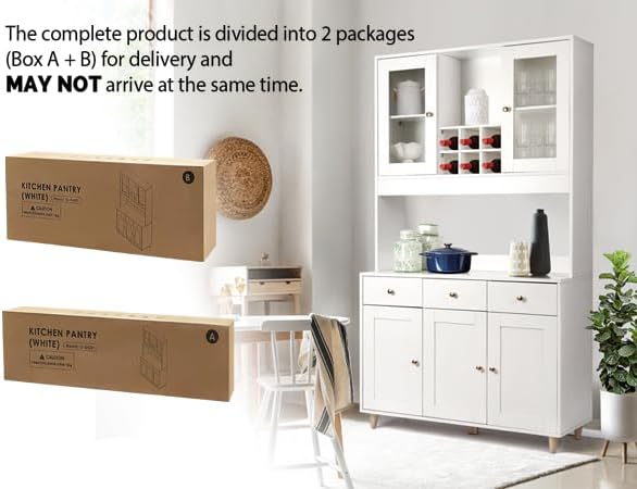 VOWNER Armario Aparador de Cocina/Buffet, 100L x 38An x 181Al cm, Mueble Auxiliar de Almacenaje, 5 Puertas y 5 Estantes Ajustables, Blanco
