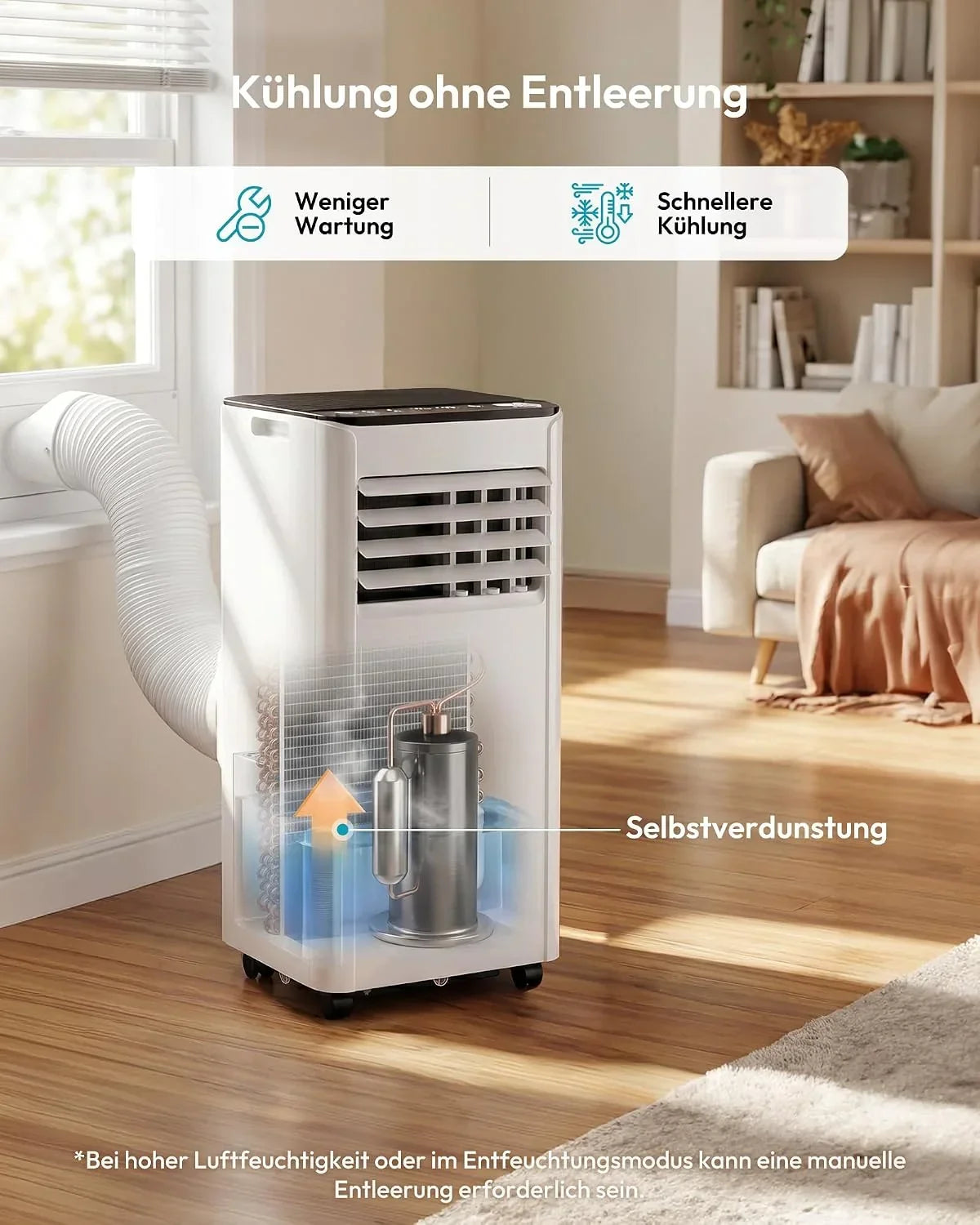 Aire acondicionado portátil 7000 BTU OL-A016FF20N2 con manguera de escape, kit de ventana, 4 en 1 y temporizador de 24 h