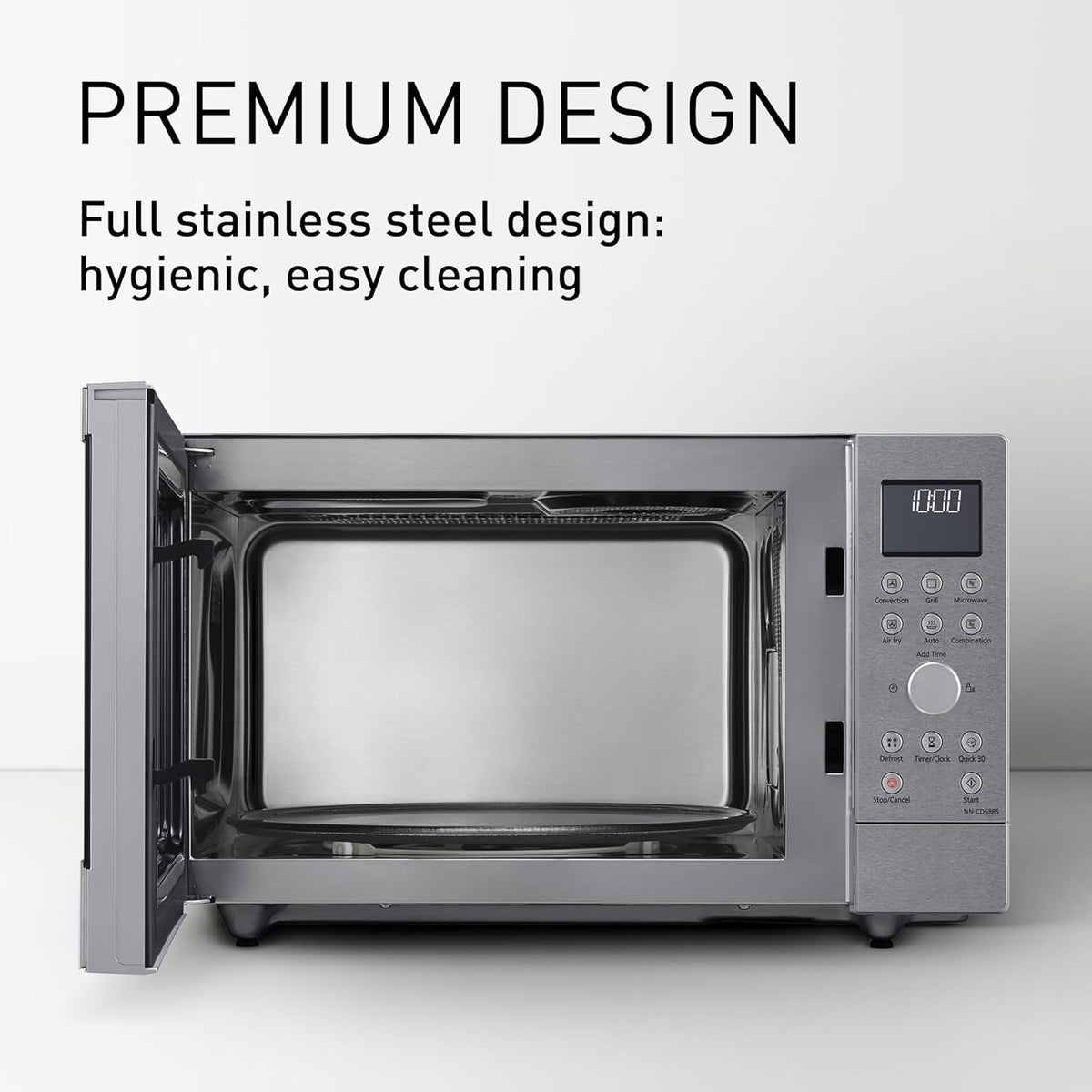 Microondas combinado 4 en 1 Panasonic NN-CD58RSEPG de 27 l con modo Airfryer y bandeja para hornear, inversor de 1000 W, grill de 1300 W, convección, 19 programas automáticos, acero inoxidable