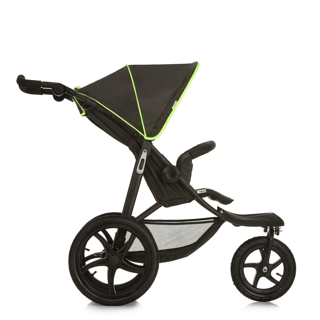 Cochecito hauck Runner 2, silla de paseo de tres ruedas con ruedas neumáticas XL para niños de hasta 22 kg, protección UV 50+, ventana de ventilación, altura ajustable, plegable, cesta XL de hasta 3 kg, función de reclinado (negro)