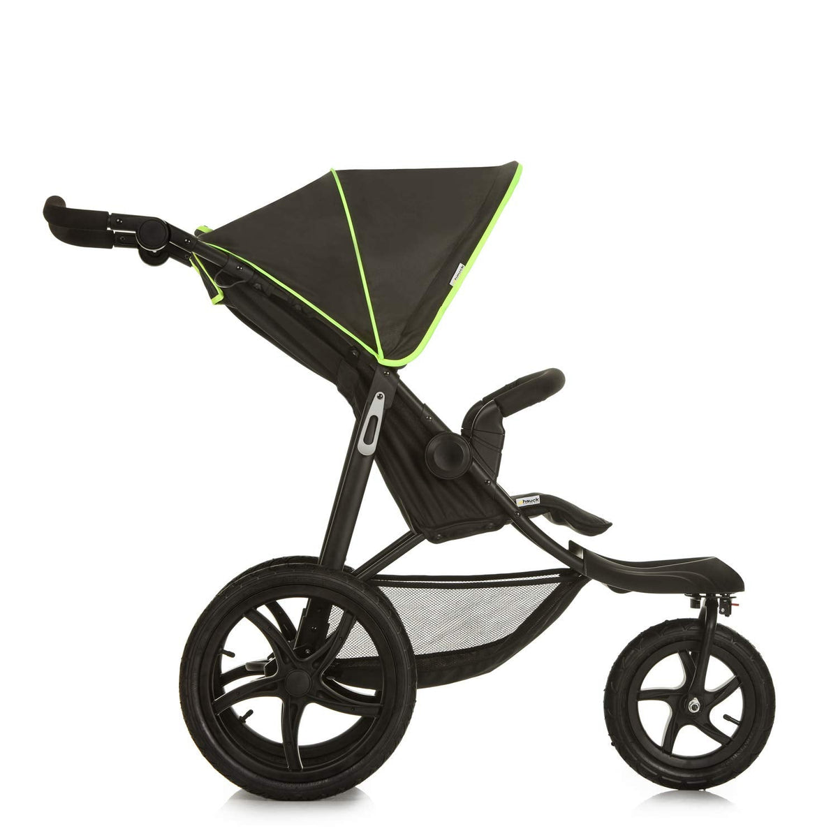 Cochecito hauck Runner 2, silla de paseo de tres ruedas con ruedas neumáticas XL para niños de hasta 22 kg, protección UV 50+, ventana de ventilación, altura ajustable, plegable, cesta XL de hasta 3 kg, función de reclinado (negro)