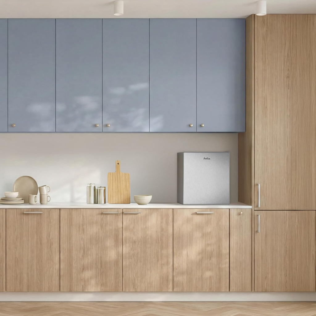 Minicongelador independiente Amica 50x48x44,5 cm 32 L, compartimento congelador de 4 estrellas con cubitera, modelo AGB 3010 E - aspecto de acero inoxidable