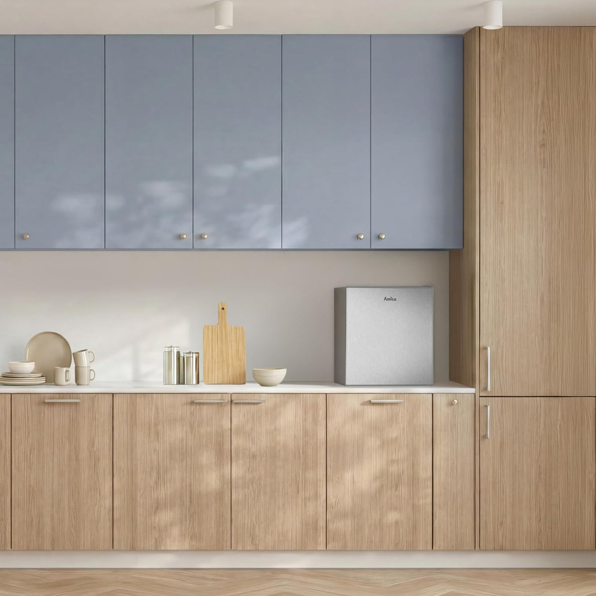 Minicongelador independiente Amica 50x48x44,5 cm 32 L, compartimento congelador de 4 estrellas con cubitera, modelo AGB 3010 E - aspecto de acero inoxidable