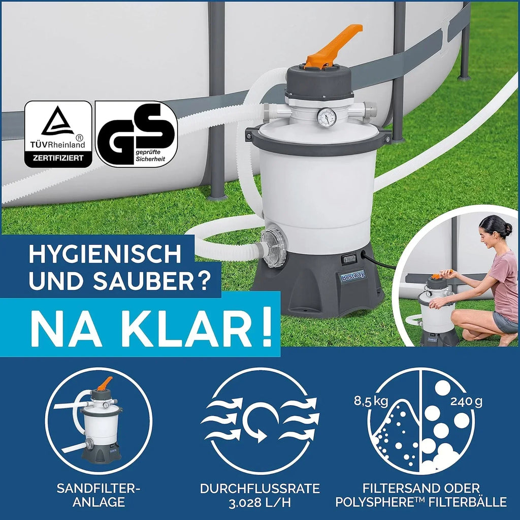 Bestway Hydrium - Piscina de pared de acero con filtro de arena, diámetro de 300 x 120 cm, gris, redonda