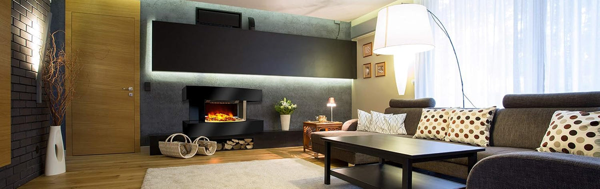 CHEMIN'ARTE Elektryczny kominek ścienny Design Lounge Medium – biały – efekt płomieni LED – ogrzewanie elektryczne 2000W - zaprojektowany we Francji – 2 lata gwarancji