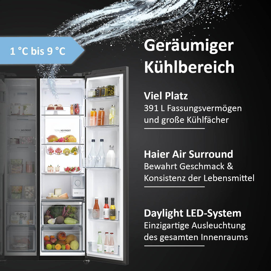 Frigorífico americano Haier HSW79F18DIPT I Frigorífico Side by Side con dispensador de hielo, Total No Frost, Wi-Fi y App I 177,5 x 90,5 x 72,6 cm I 601 L de capacidad útil y conexión a toma de agua
