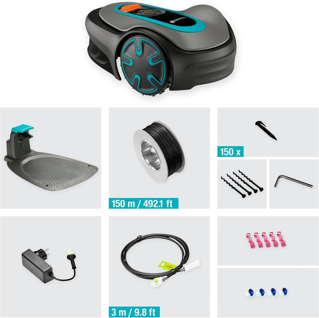 Gardena robot koszący SILENO minimo 350 zestaw: Robot koszący 350 m², sterowany przez aplikację Gardena Bluetooth, wysokość koszenia 20 do 45 mm, SilentDrive 15208-47, 350m