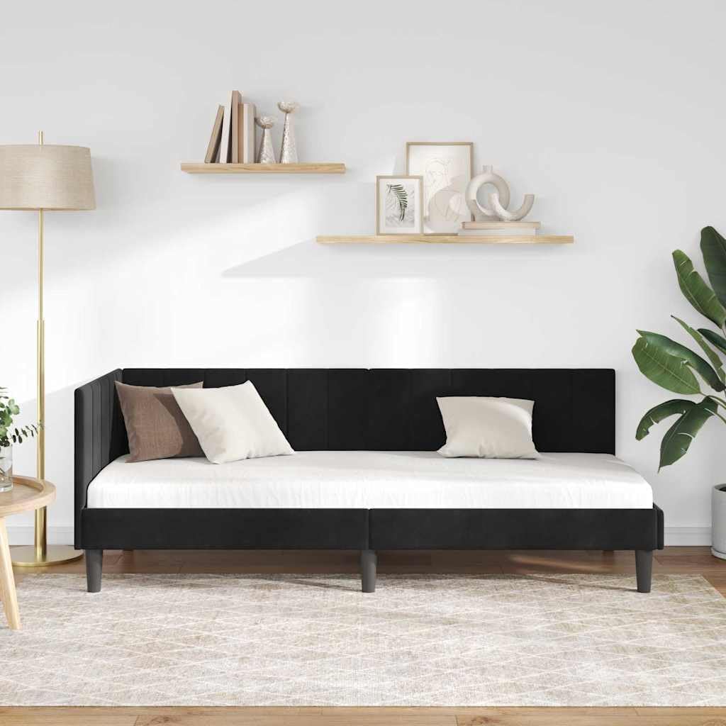Aksamitna narożna z zagłówkiem minimalistyczna Czarny 80 x 200 cm