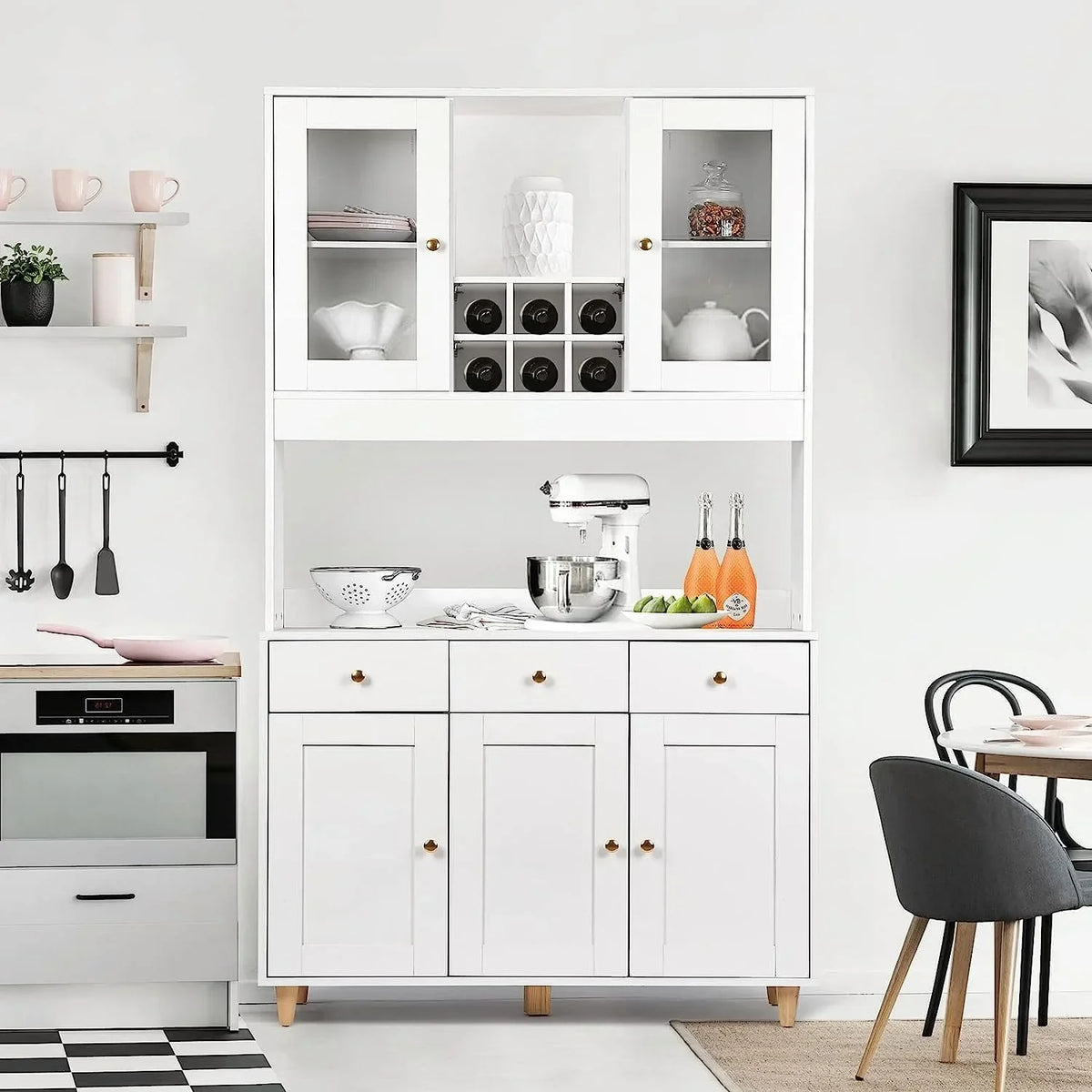 VOWNER Armario Aparador de Cocina/Buffet, 100L x 38An x 181Al cm, Mueble Auxiliar de Almacenaje, 5 Puertas y 5 Estantes Ajustables, Blanco