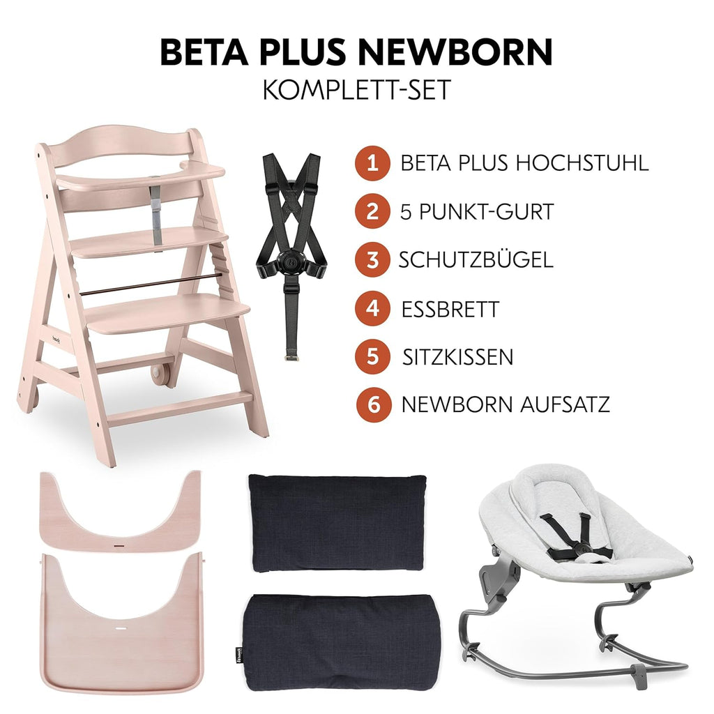 hauck Trona Beta+ Newborn Set Premium Dark Grey - Set de trona para bebé desde el nacimiento con accesorio para recién nacido Bouncer, cojín de asiento y bandeja - Gris oscuro