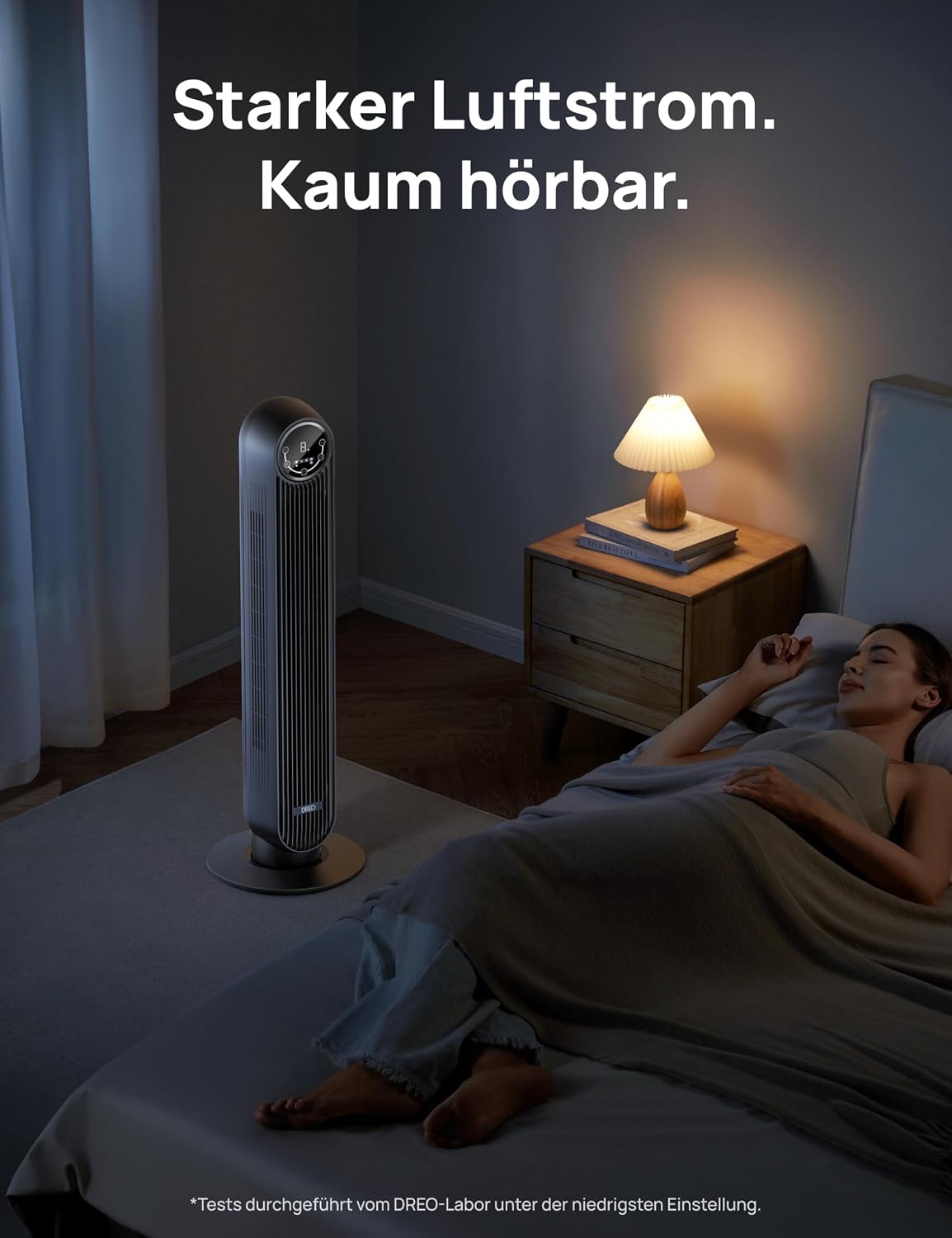 Ventilador de torre inteligente y silencioso DREO, control por APP y voz, ventilador oscilante de 90° con mando a distancia, 4 modos, 4 velocidades, temporizador de 8 h, Nomad One S, negro