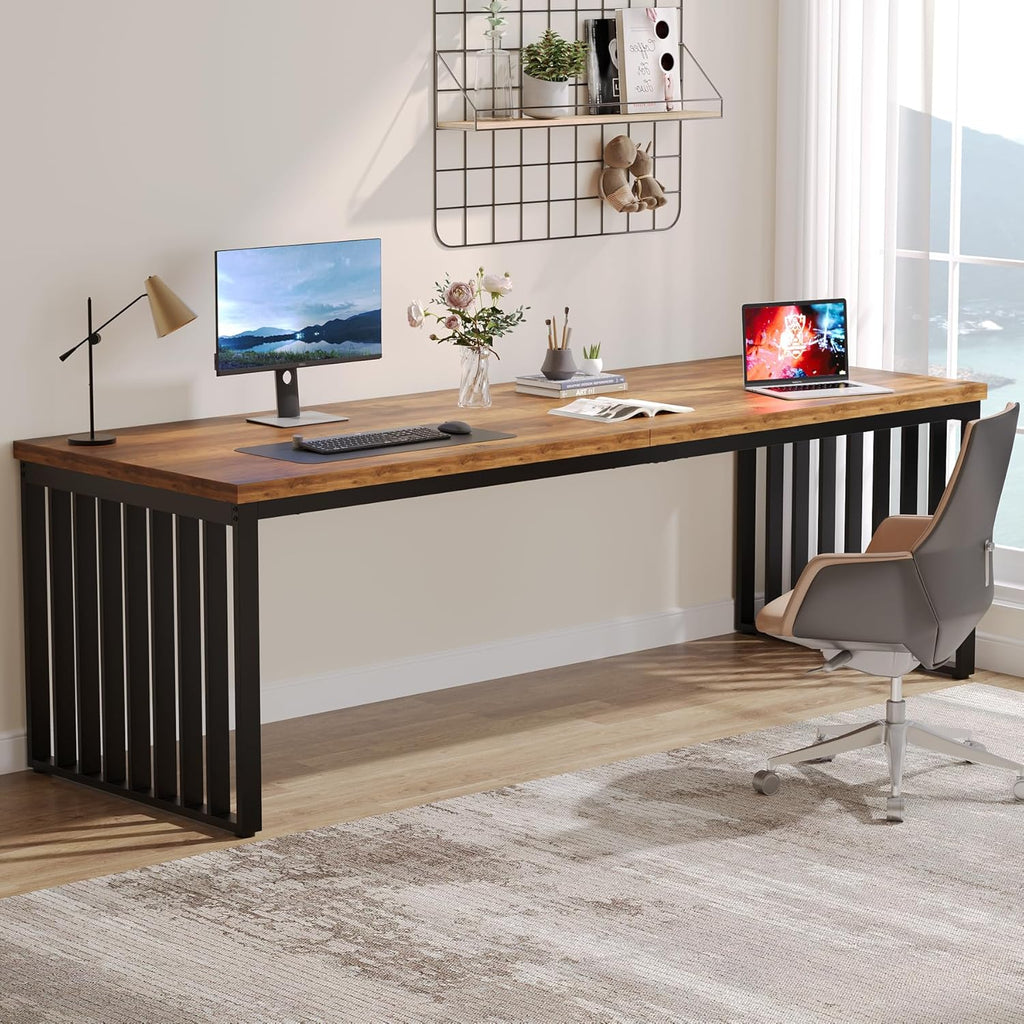 Escritorio Tribesigns de 180 cm, mesa de computadora grande, escritorio para PC, mesa de oficina con estructura de metal resistente, estación de trabajo para oficina en casa, mesas de despacho, mesa de conferencias (sin silla) (marrón)