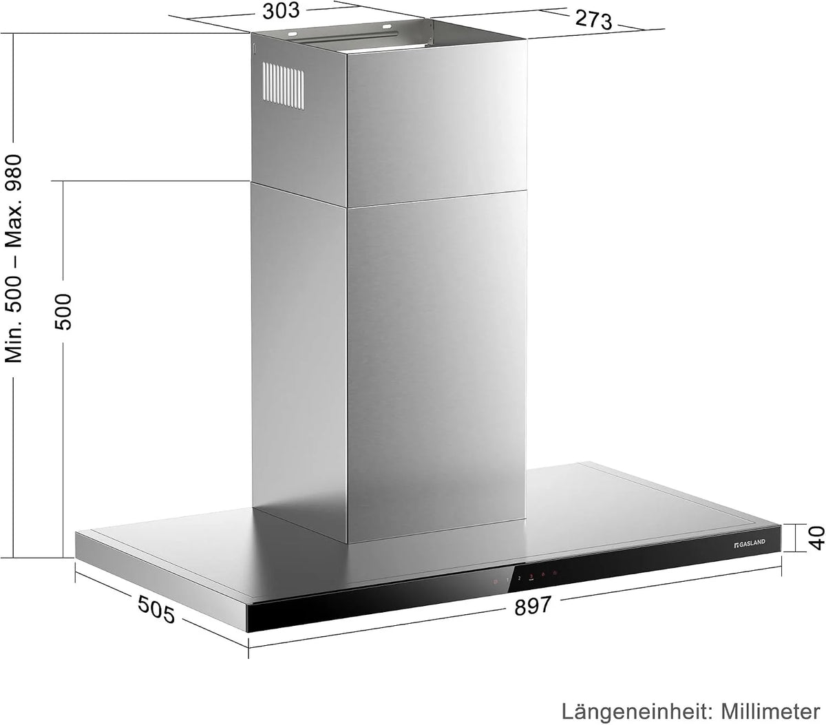 GASLAND TR90SS A++ okap kuchenny obieg 90 cm, okap ścienny 881 m³/h z filtrem węglowym CF176, obsługa dotykowa, 4 stopnie wraz z wzmacniaczem powietrza wylotowego, montaż ścienny, okap kuchenny ze