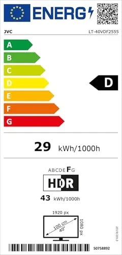 Televisor JVC de 40 pulgadas Smart TV VIDAA Full HD HDR con pantalla de 100 cm de diagonal y triple sintonizador integrado, televisor LED LT-40VDF2555 (2026)