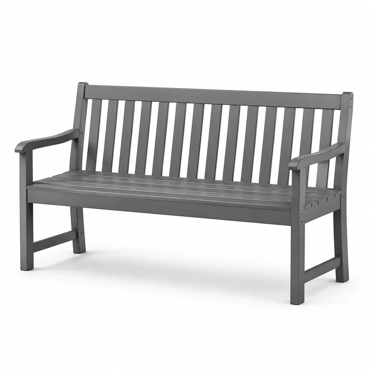 Banco de jardín de madera de acacia, 3 plazas, 150 cm, gris