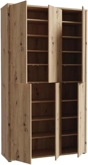 Zapatero Forte Alice Springs 100 110, mueble de recibidor moderno con 6 puertas y 15 estantes, madera contrachapada, acabado en roble Artisan, 109,2 cm de ancho x 191,9 cm de alto x 34,9 cm de profundidad