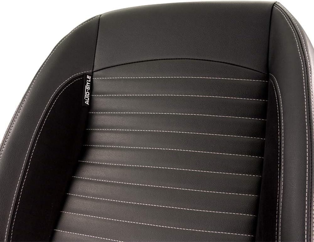 Asiento tipo baquet AutoStyle 'Classic II' - Piel sintética negra + ante + costuras grises - Respaldo ajustable a la izquierda - incl. guías