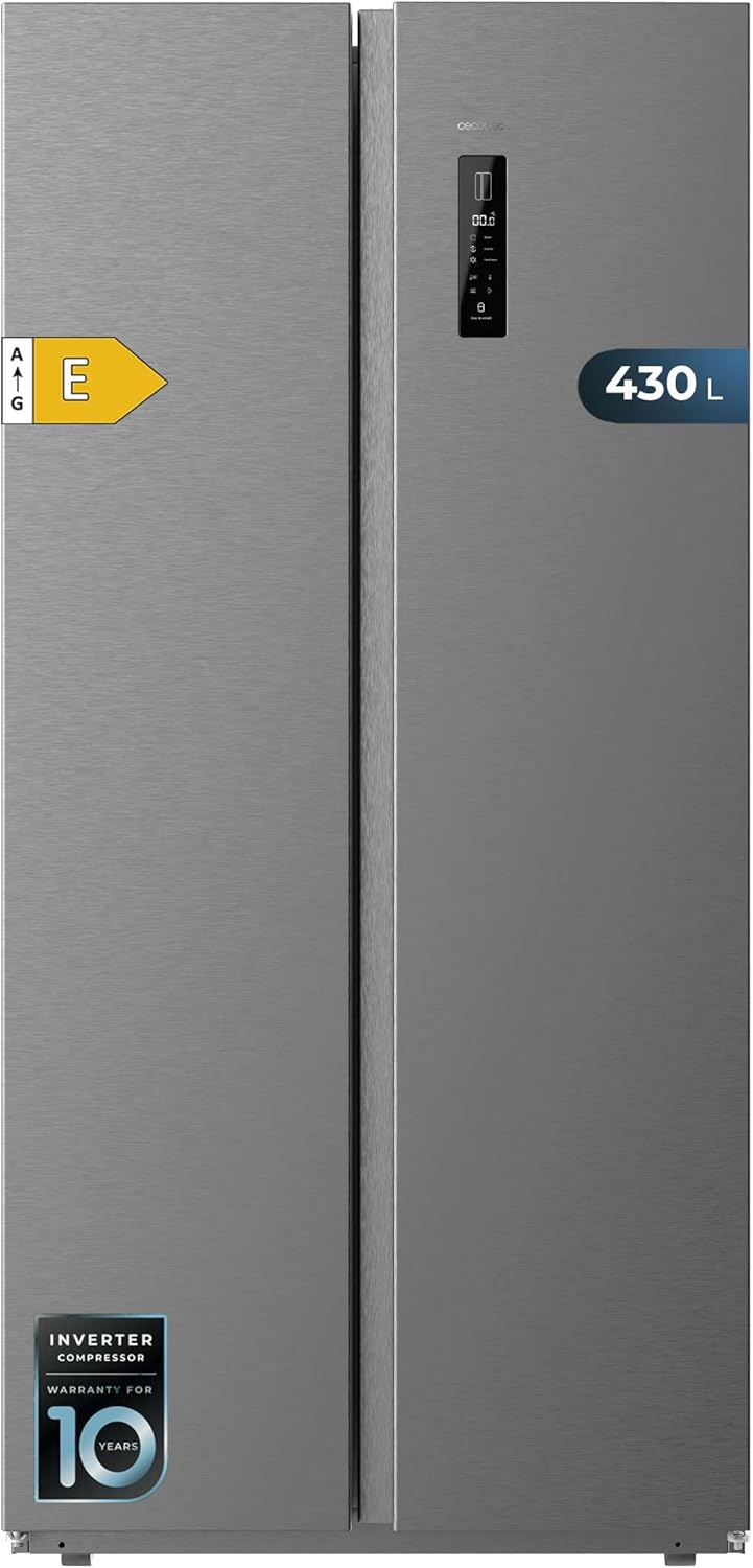 Frigorífico americano de 2 puertas Cecotec Bolero CoolMarket SBS 430 Dark E. Side by Side de 430 L, 176 cm de altura y 84 cm de ancho, sistema Multi Air Flow, Total No Frost, motor Inverter Plus