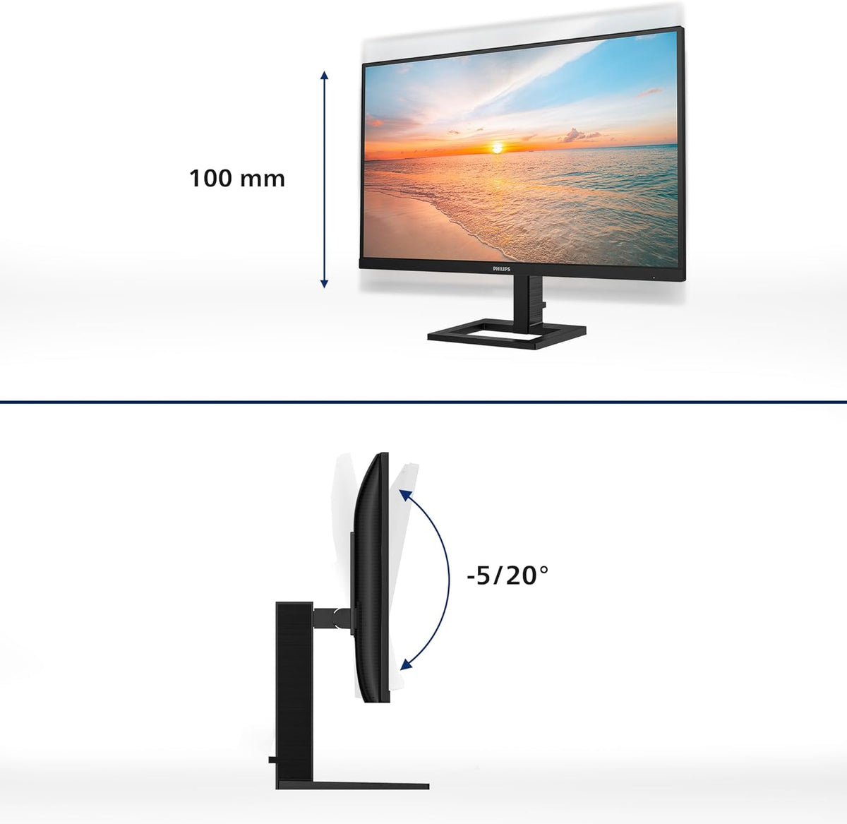Philips 24E1N1300AM - Monitor FHD de 24 pulgadas, ajustable en altura, altavoces (1920x1080, 100 Hz, HDMI, USB-C (entrega de energía de 65 W), concentrador USB) Negro