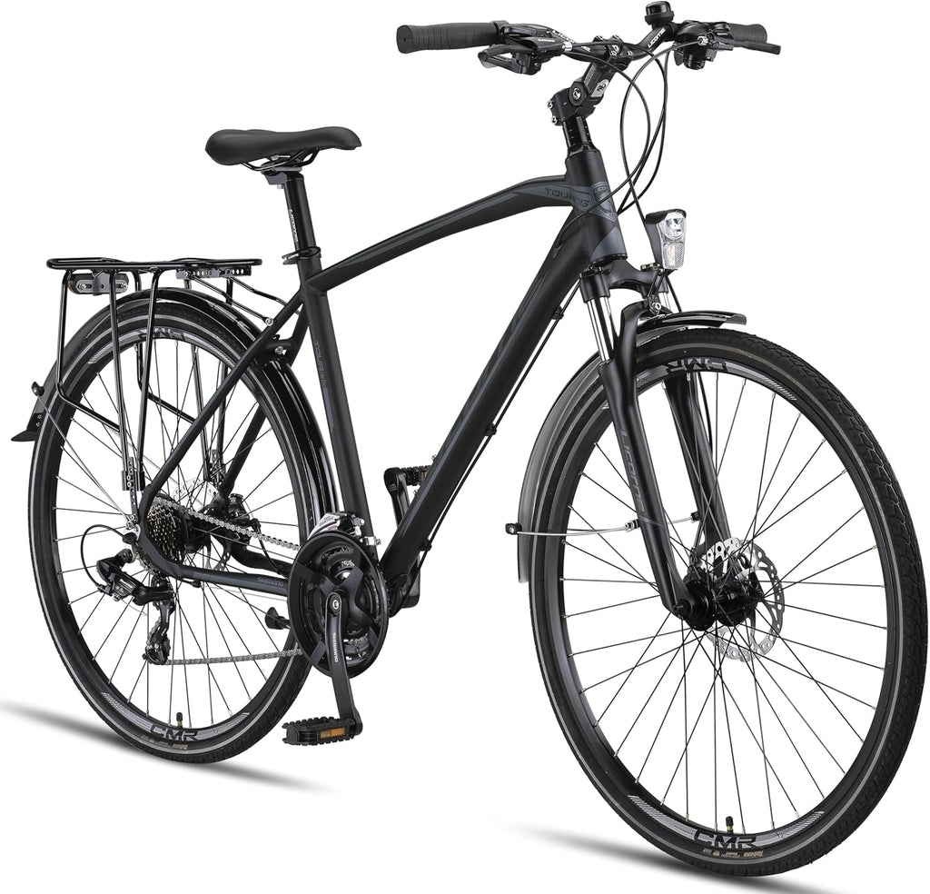 Bicicleta de trekking y turismo premium Licorne Bike de 28 pulgadas, con cuadro de aluminio y frenos de disco, para niños, niñas, mujeres y hombres - 21 velocidades - bicicleta de montaña - bicicleta cross