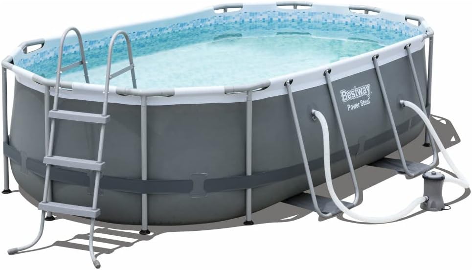 Set de piscina con estructura Power Steel de Bestway, ovalada, gris, 424 x 250 x 100 cm