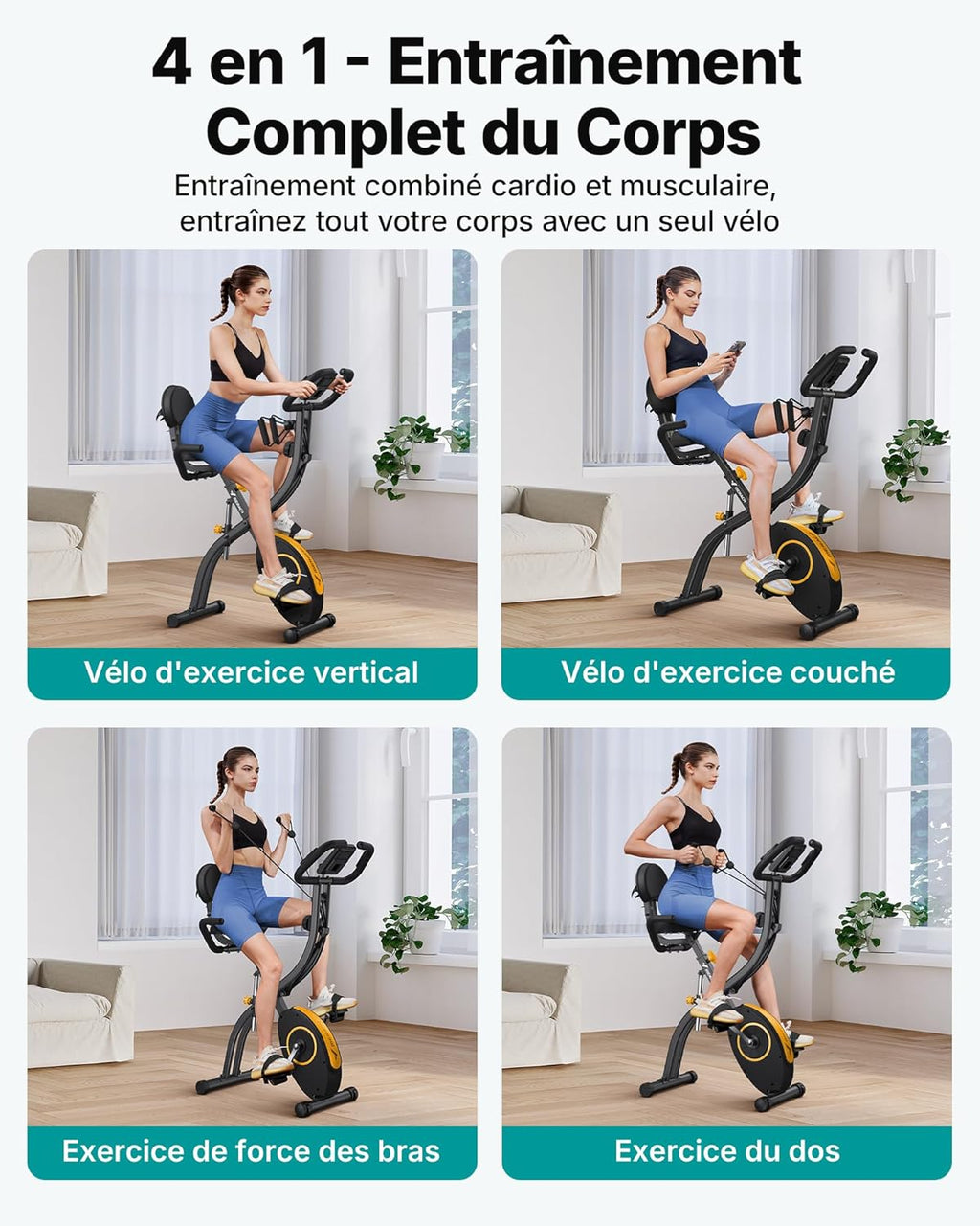 MERACH Bicicleta estática plegable 4 en 1, bicicleta estática con monitor LCD y sensor de pulso manual, bicicleta de fitness magnética con cojín de asiento cómodo, para el hogar, ahorra espacio