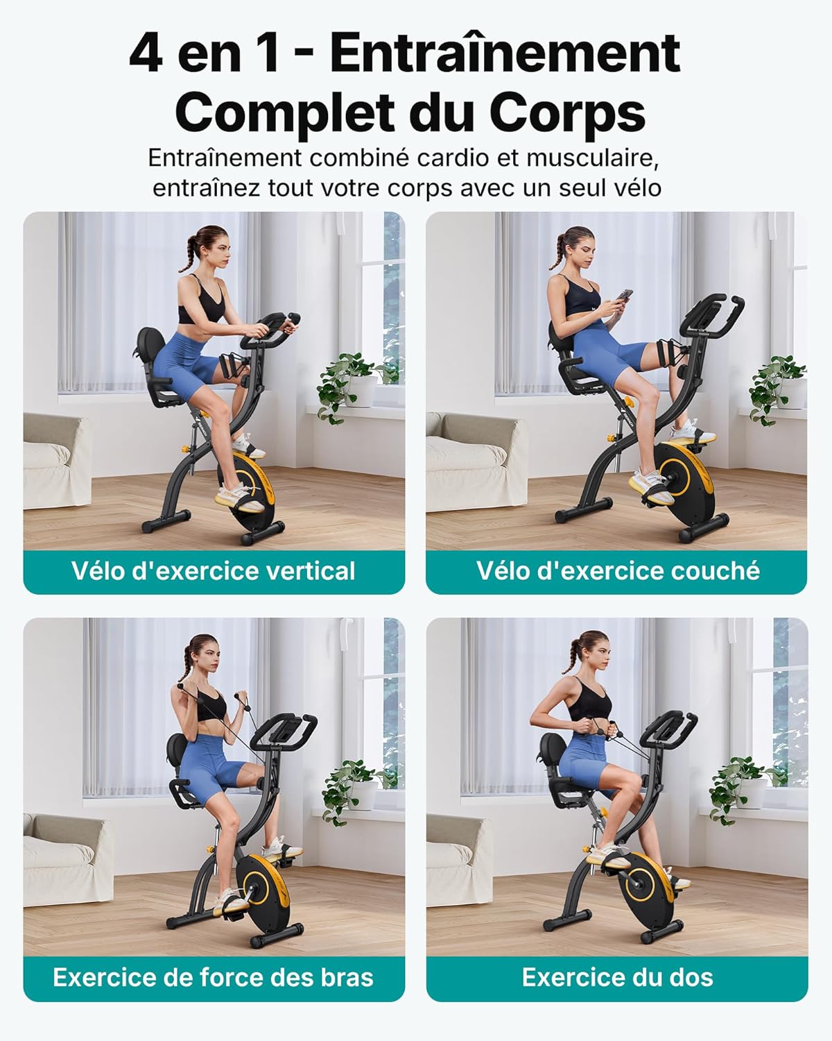 MERACH Bicicleta estática plegable 4 en 1, bicicleta estática con monitor LCD y sensor de pulso manual, bicicleta de fitness magnética con cojín de asiento cómodo, para el hogar, ahorra espacio