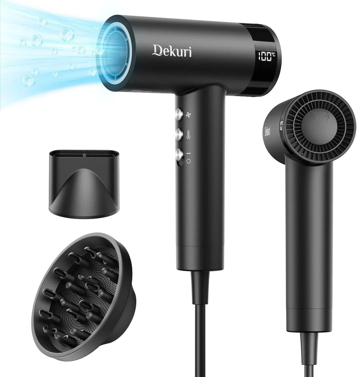 Secador de pelo iónico con motor de alta velocidad de 110.000 rpm, 1600 W, con difusor y 2 boquillas magnéticas