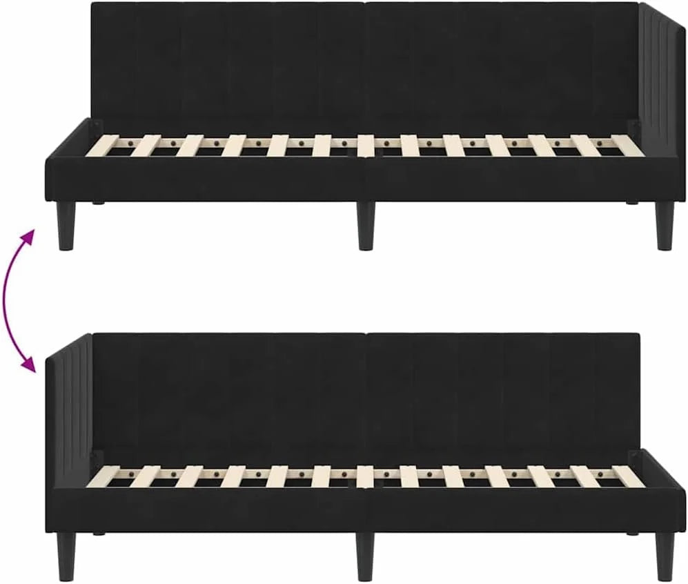 Aksamitna narożna z zagłówkiem minimalistyczna Czarny 80 x 200 cm