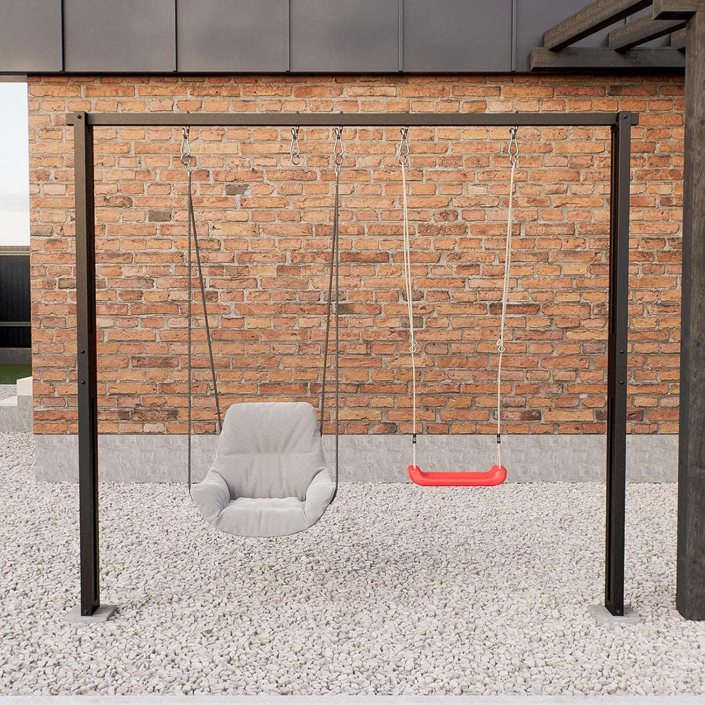 Estructura de columpio QLS 260 cm, soporte para columpio doble, estructura de acero para nido de columpio, negro