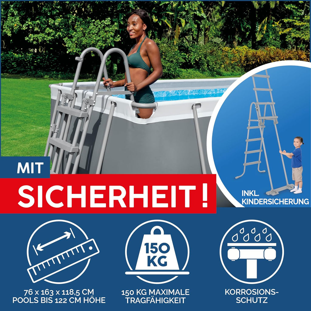 Set completo de piscina Bestway Power Steel Frame con sistema de filtro de arena, 488 x 244 x 122 cm, gris, rectangular