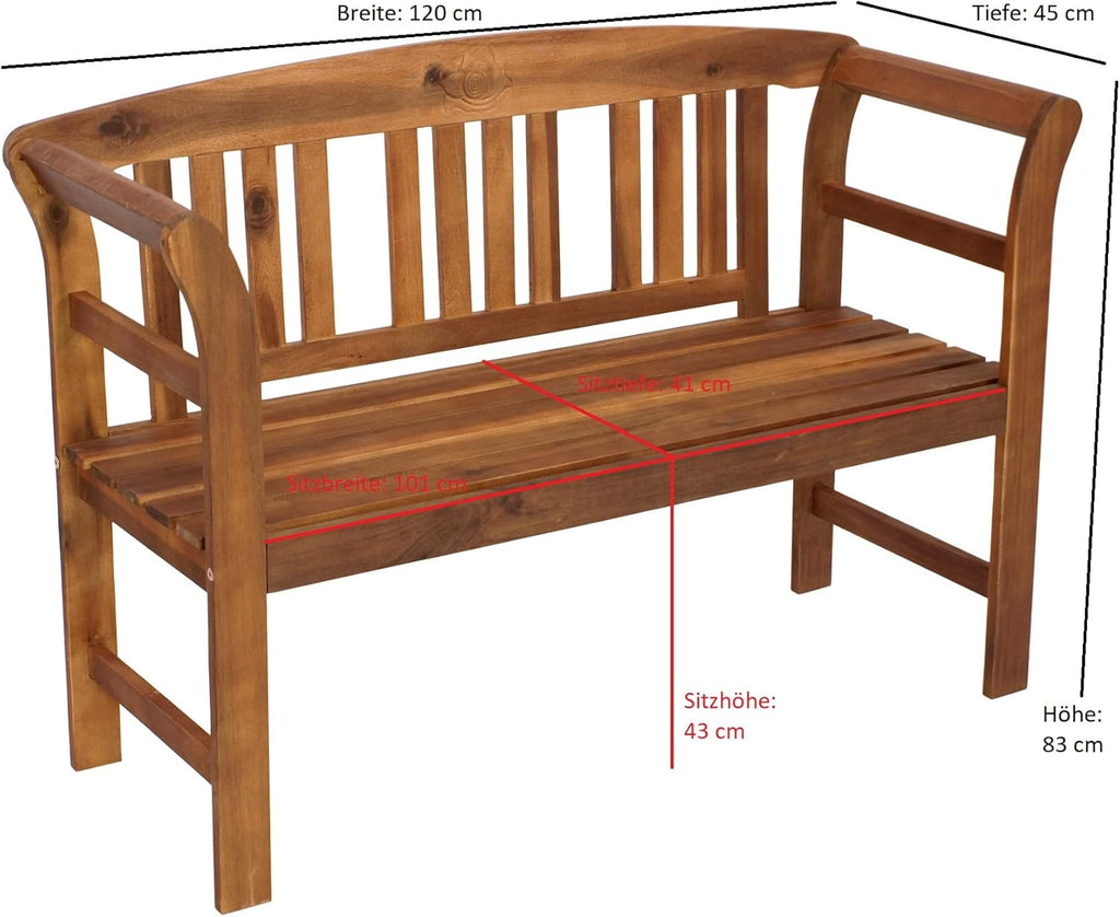 Banco de jardín rústico DEGAMO Rosario de madera de acacia aceitada, 2 plazas 120 cm, certificado FSC®