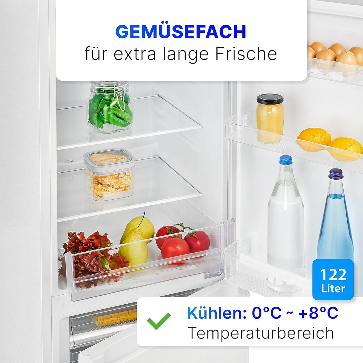 Refrigerador con congelador Bomann® de 143 cm de altura | Frigorífico combi de 175 L con 3 estantes y 3 cajones | Sentido de apertura de puerta reversible | Frigorífico combi silencioso de 39 dB | Frigorífico KG 322.1 aspecto inox