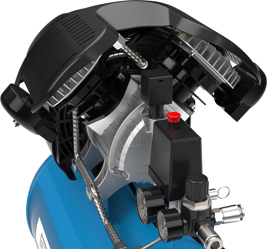 Set de compresor Güde 405/10/50 15T (lubricado por aceite, 10 bar, 2200 W, depósito de 50 l, caudal efectivo 250 l/min, 2 manómetros, 2 acoplamientos de aire comprimido, válvula de seguridad y tornillo de purga, incluye set de accesorios)