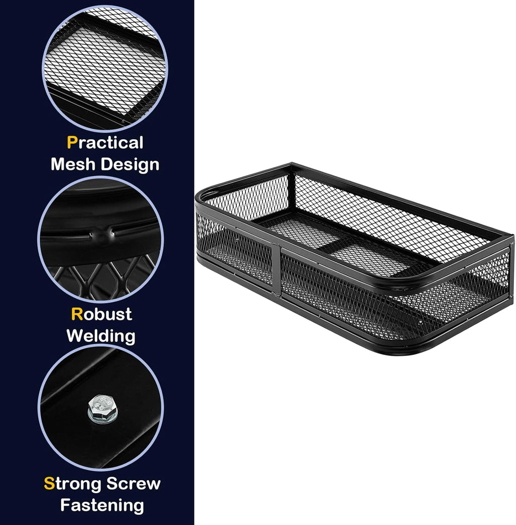 SOARS Cesta de almacenamiento 92 x 44 x 16,5 cm, portaequipajes delantero de metal, recubrimiento en polvo, diseño de malla práctico, carga máxima 25 kg, para vehículo todoterreno