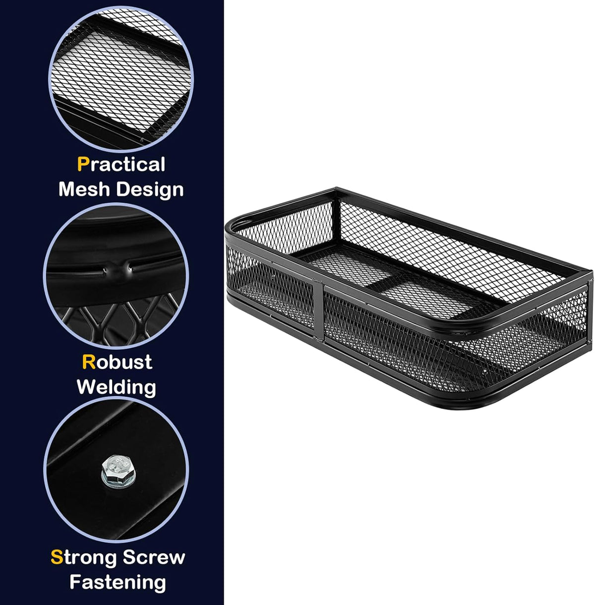 SOARS Cesta de almacenamiento 92 x 44 x 16,5 cm, portaequipajes delantero de metal, recubrimiento en polvo, diseño de malla práctico, carga máxima 25 kg, para vehículo todoterreno