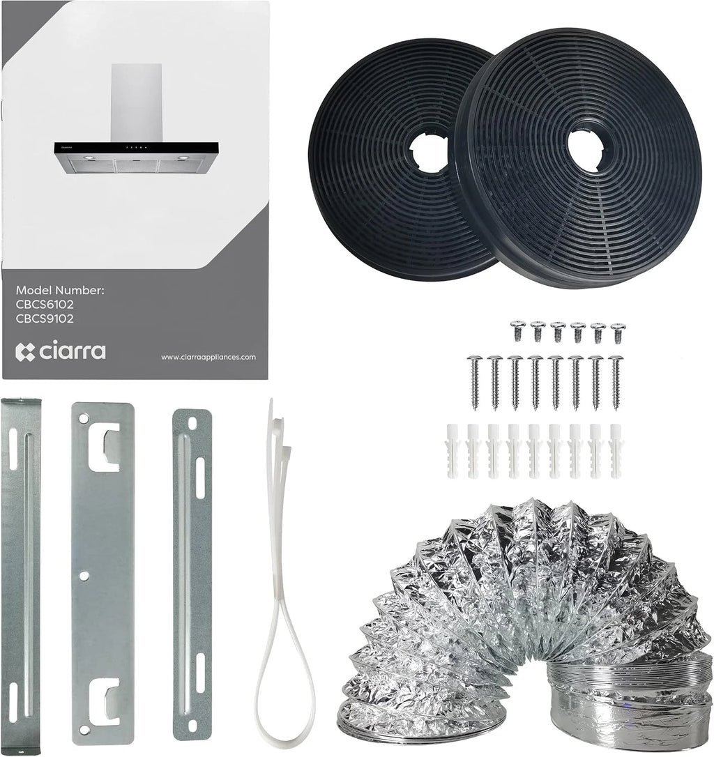 CIARRA CBCS6102 A+++ okap kuchenny 60 cm obieg powietrza wylotowego okap kuchenny 650 m³/h Wi-Fi App Touch obsługa 4 stopnie wraz z Booster czarny okap ścienny z filtrem węglowym CBCF003