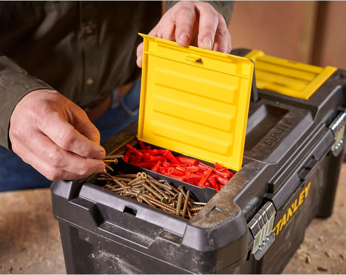 Caja de herramientas STANLEY Essential (19 pulgadas), solución de almacenamiento duradera con bandeja extraíble y organizadores, caja de herramientas portátil, para el almacenamiento de piezas y herramientas, STST1-75521