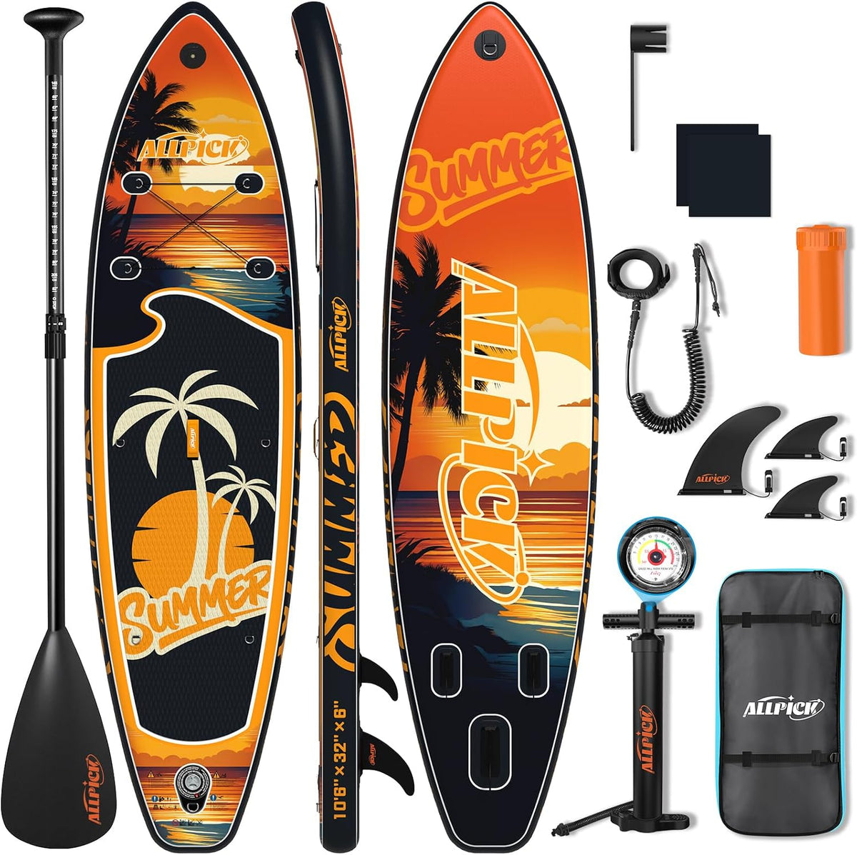 Set de tabla de paddle surf premium ALLPICK, tabla de paddle surf hinchable, con soporte universal para cámara, accesorios completos, remo ajustable, principiantes, avanzados, 200 kg