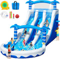 Castillo hinchable XXL con 2 toboganes de agua para uso comercial, adultos y niños, hinchable para interior y exterior con soplador, piscina, tobogán, canasta, sistema de aspersores y pared de escalada, 630x290x285 cm